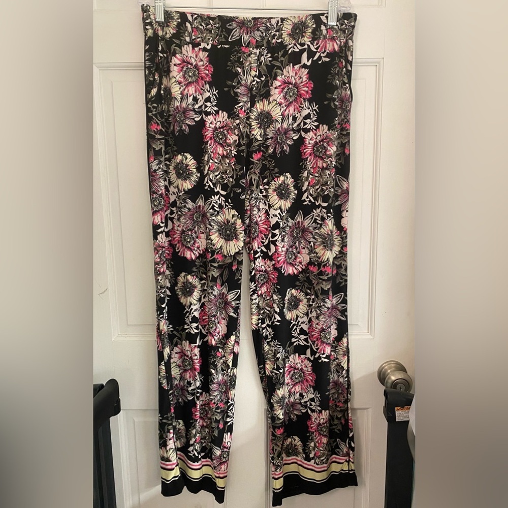 I.N.C. International Wide Leg Pink & Yellow‎ Floral Palazzo Pants w/ Pockets L B